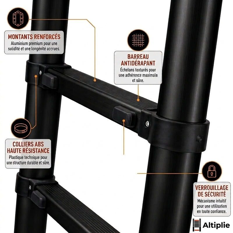 Échelle télescopique 3,8 m aluminium noire | Altiplie